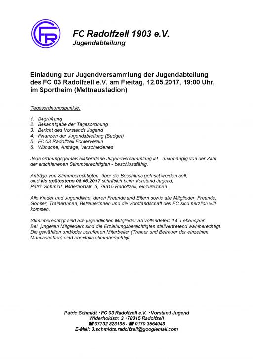 Einladung Jugendversammlung 2017
